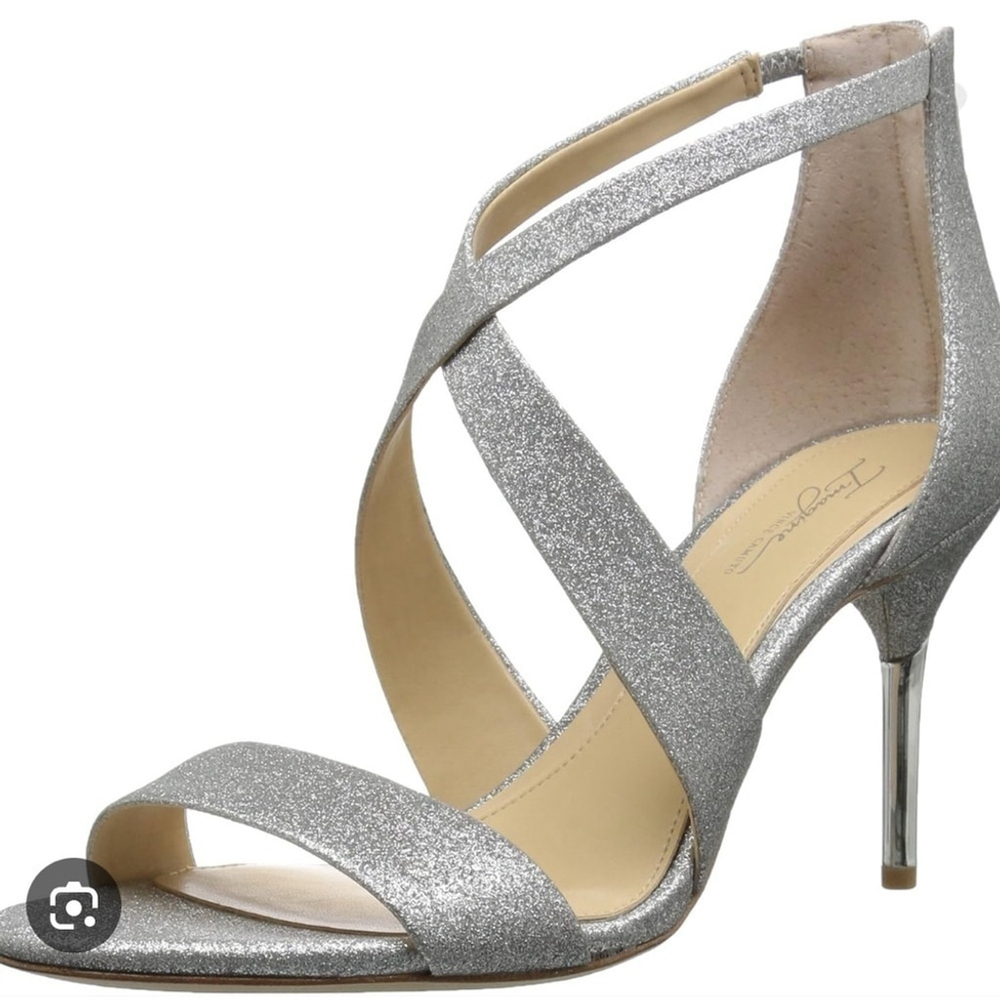 IMAGINE VINCE CAMUTO Pascal2 heeled sandals open toe shoes silver glitter sz 5.5 - Picture 16 of 16